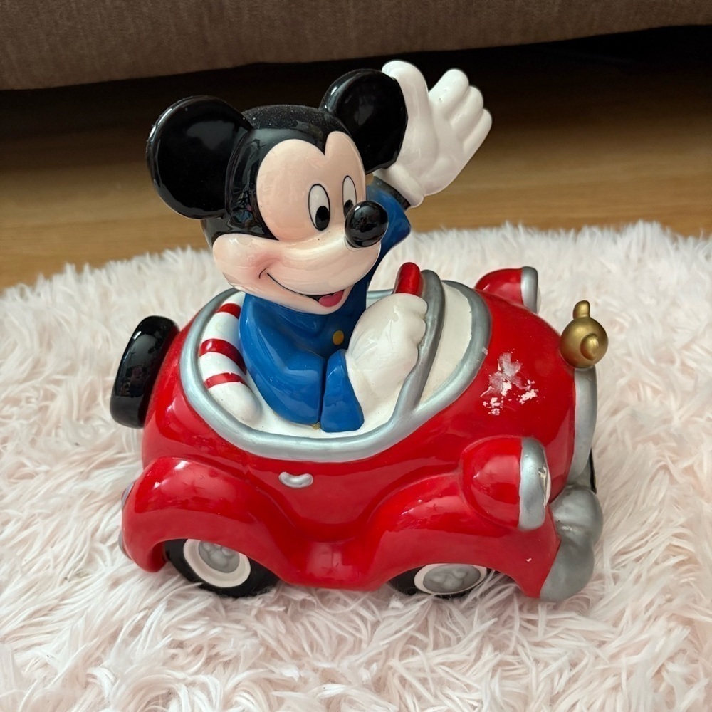Vintage Disney Ceramic 8" Mickey Mouse In Car Musical Figurine - Drive My Car